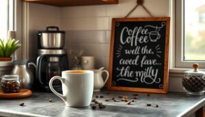 Beginne den Tag mit einem Kaffee und einem lustigen Kaffeespruch